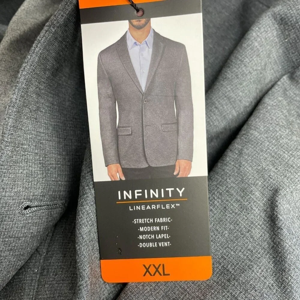 Infinity Linearflex Men's XXL Gray Suit Jacket Stretch Fabric Double Vent M0777